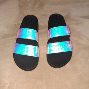VS PINK Iridescent Double Strap Sandals